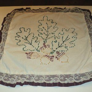 2 Vintage Throw Pillow Covers 15" Handcrafted French Knot Leaves & Acorns